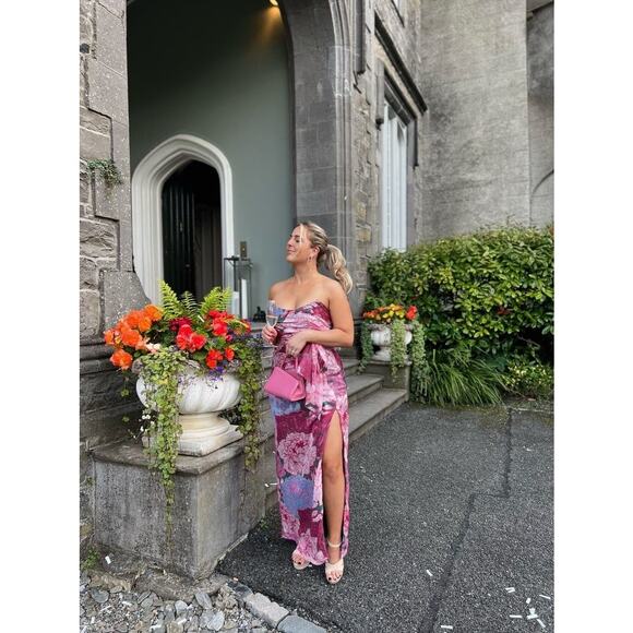 HUTCH Purple Pink Floral Drape Front Strapless Julietta Maxi Gown size 4 - Picture 14 of 14